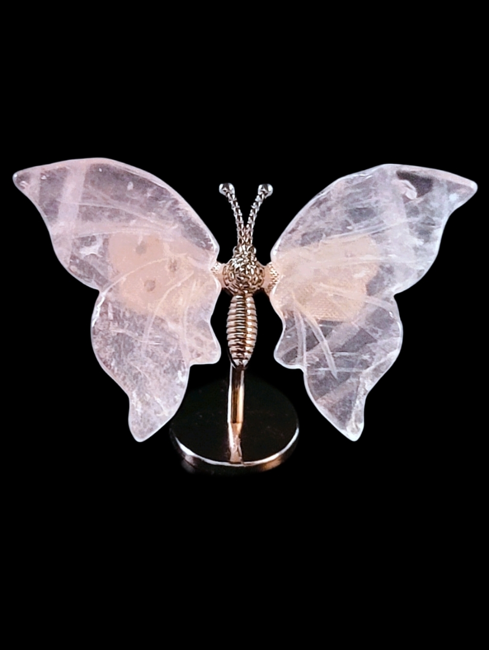 Rose Quartz Butterfly On Silver Stand